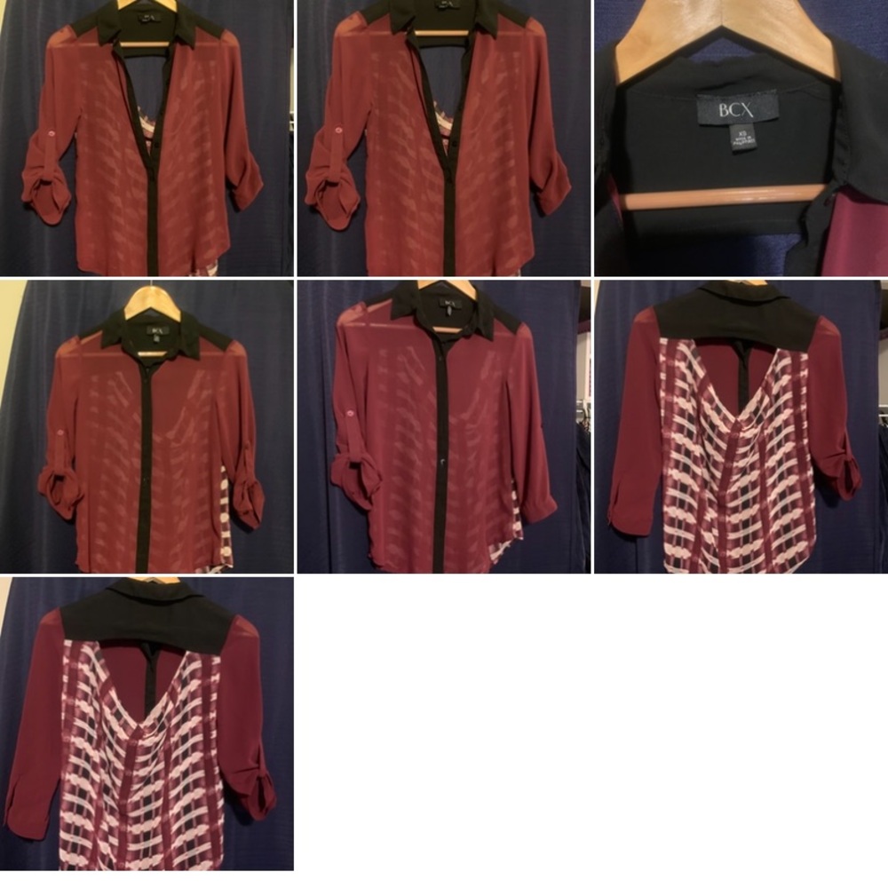 Women's Burgundy Blouse with Black Collar
